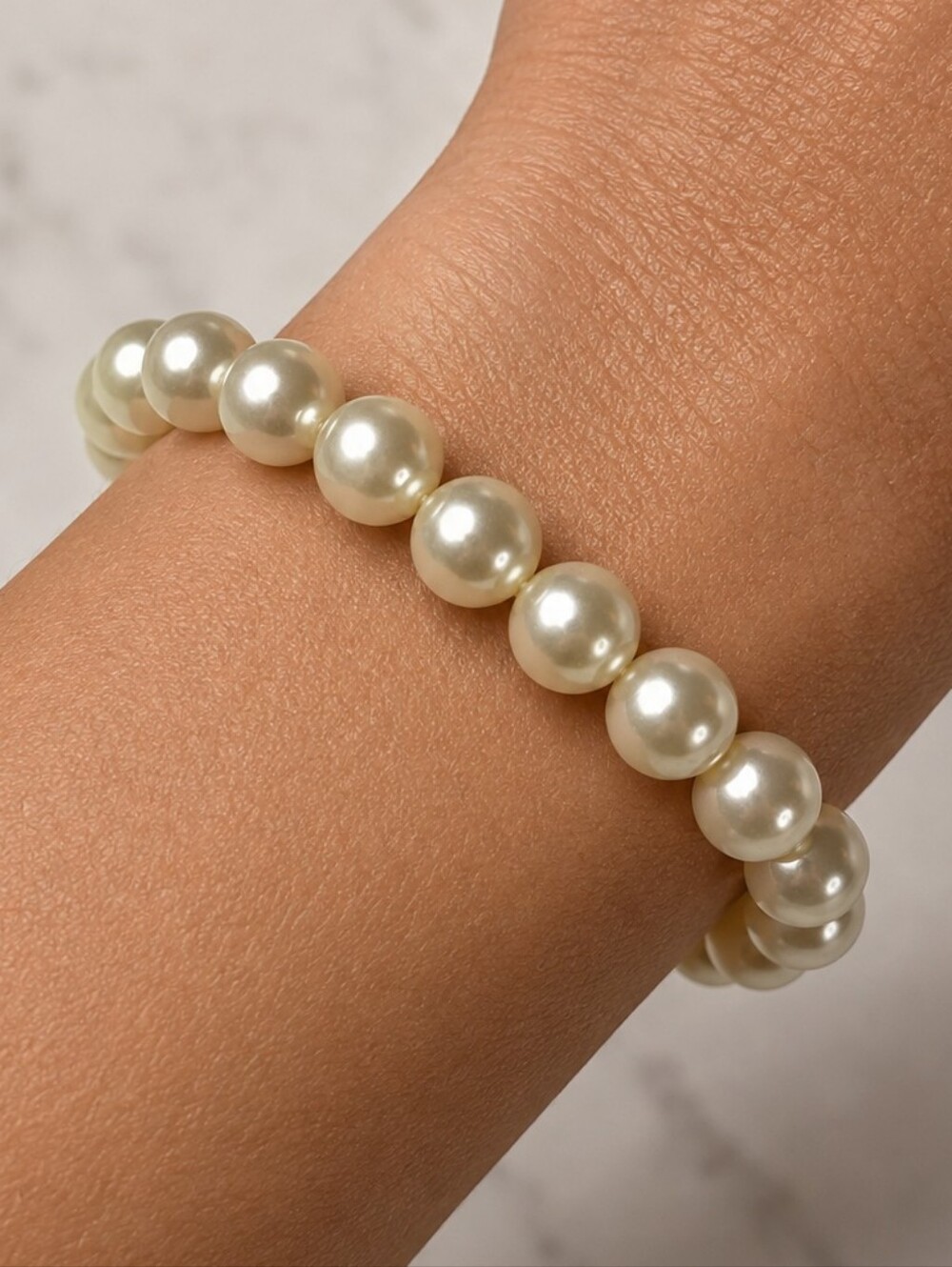 Classic Faux White Pearl Beaded Stretch Bracelet Traditional Fashion Jewelry